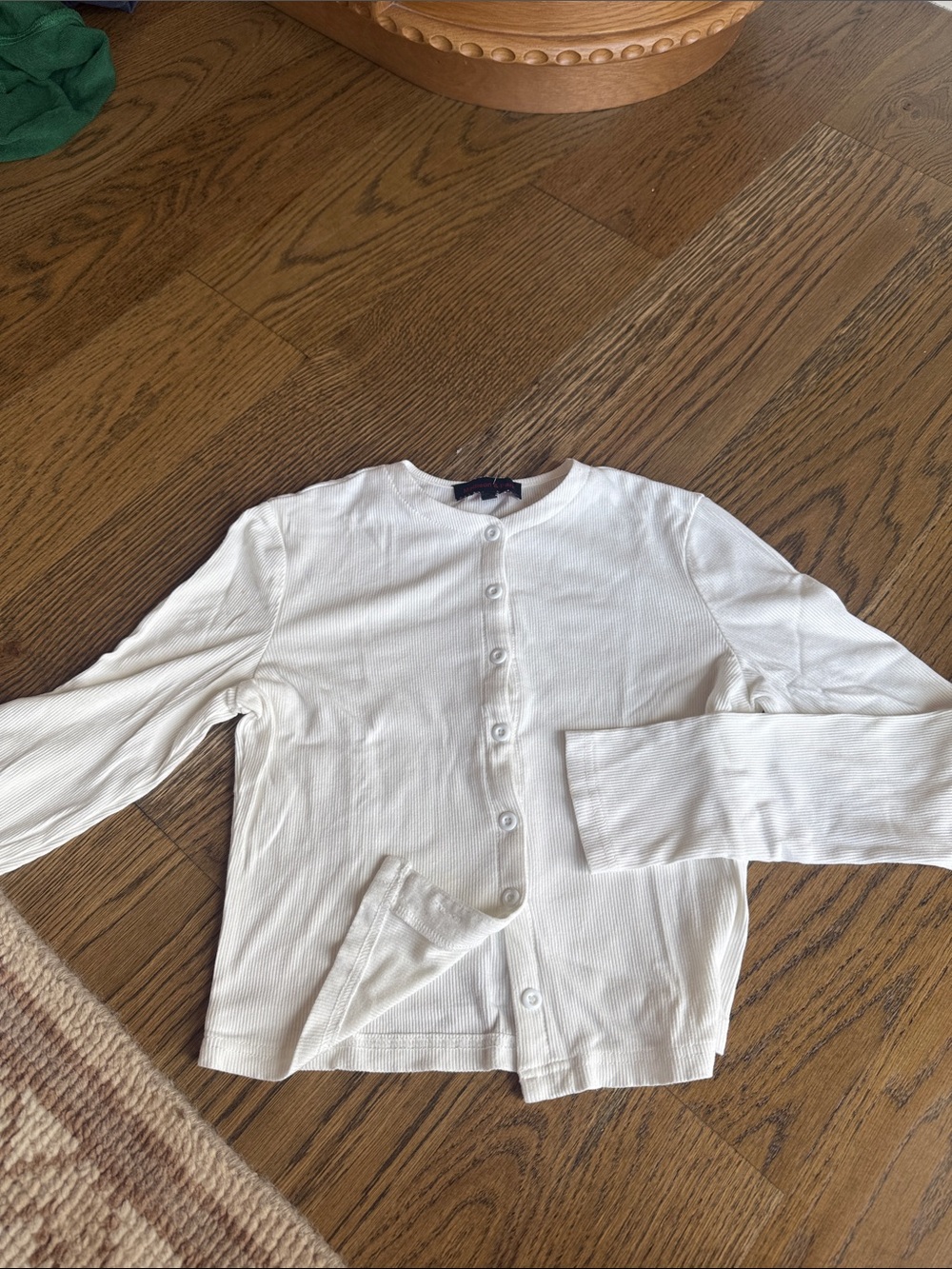 Girls White Ribbed Button-Front Cardigan